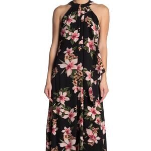 Meghan Los Angeles Aphrodite Cascading Ruffle Maxi Dress Navy‎ Blue Size Small